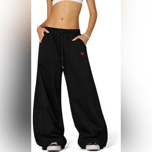 Aelfric Eden Black Wide-Leg Joggers with Red Heart